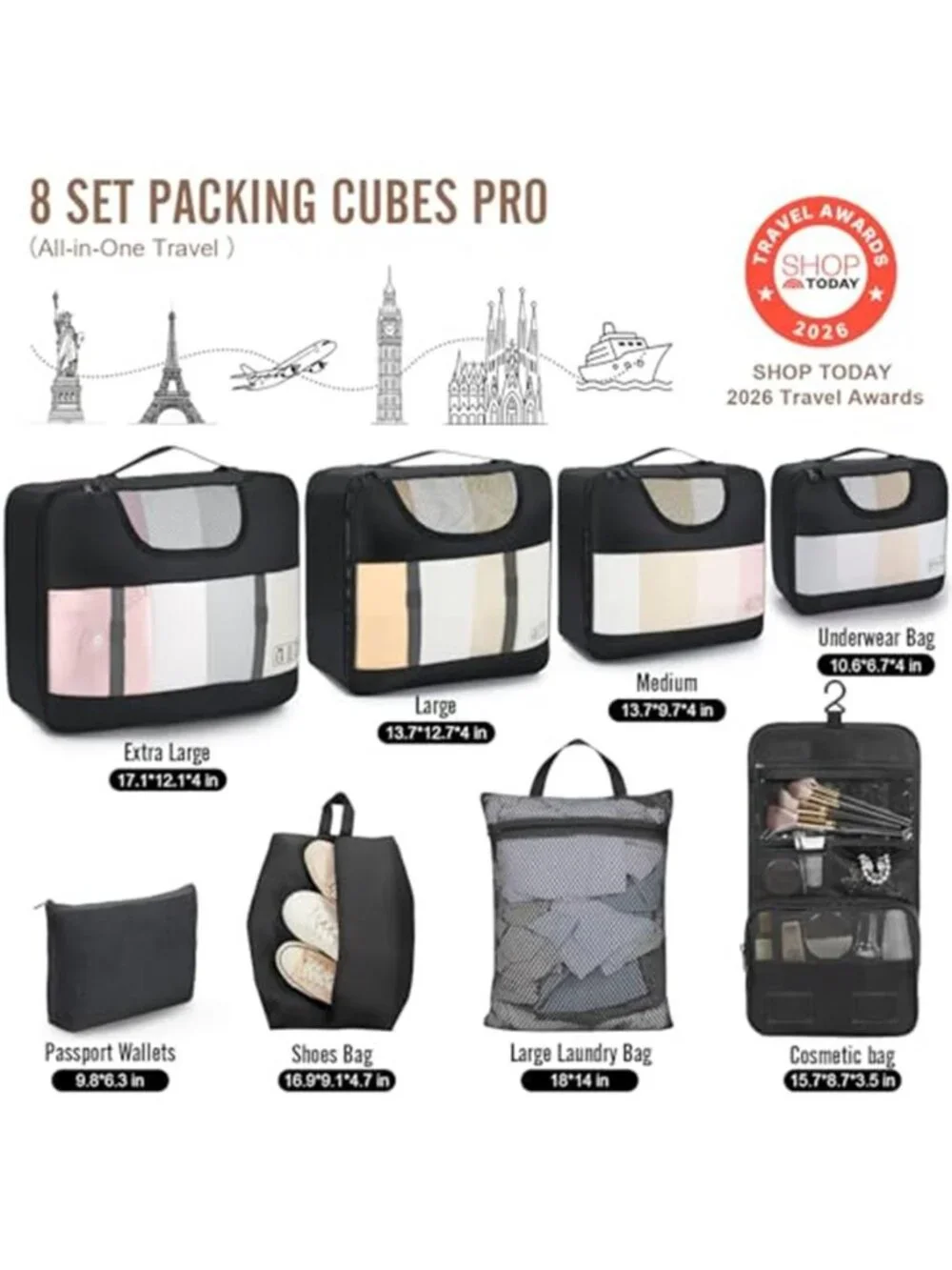 10 Set/8 Set Packing Cubes for Travel Essentials, Suitcase Organizer Bags
